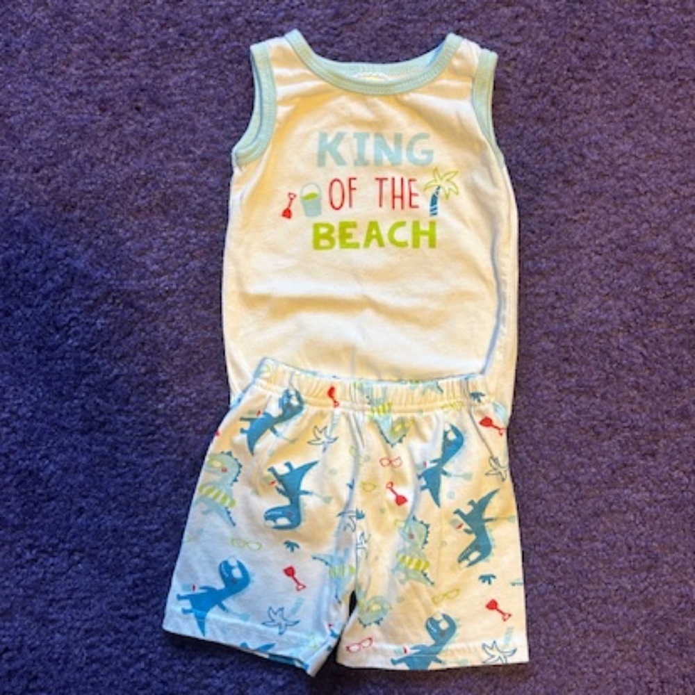 Cutie Pie - "King of the Beach" sleeveless onesie and shorts set - 6-9 months